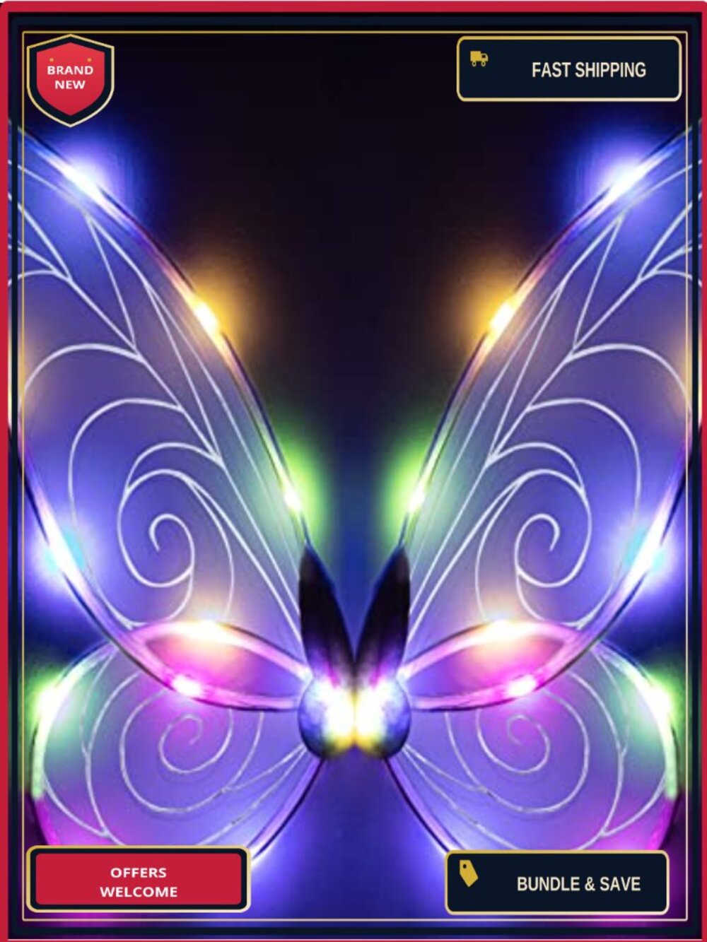 Light Up Fairy Wings LED Butterfly Costume Accessory for Girls